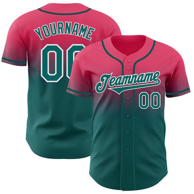 Custom Neon Pink Teal-White Authentic Fade Fashion Baseball Jersey