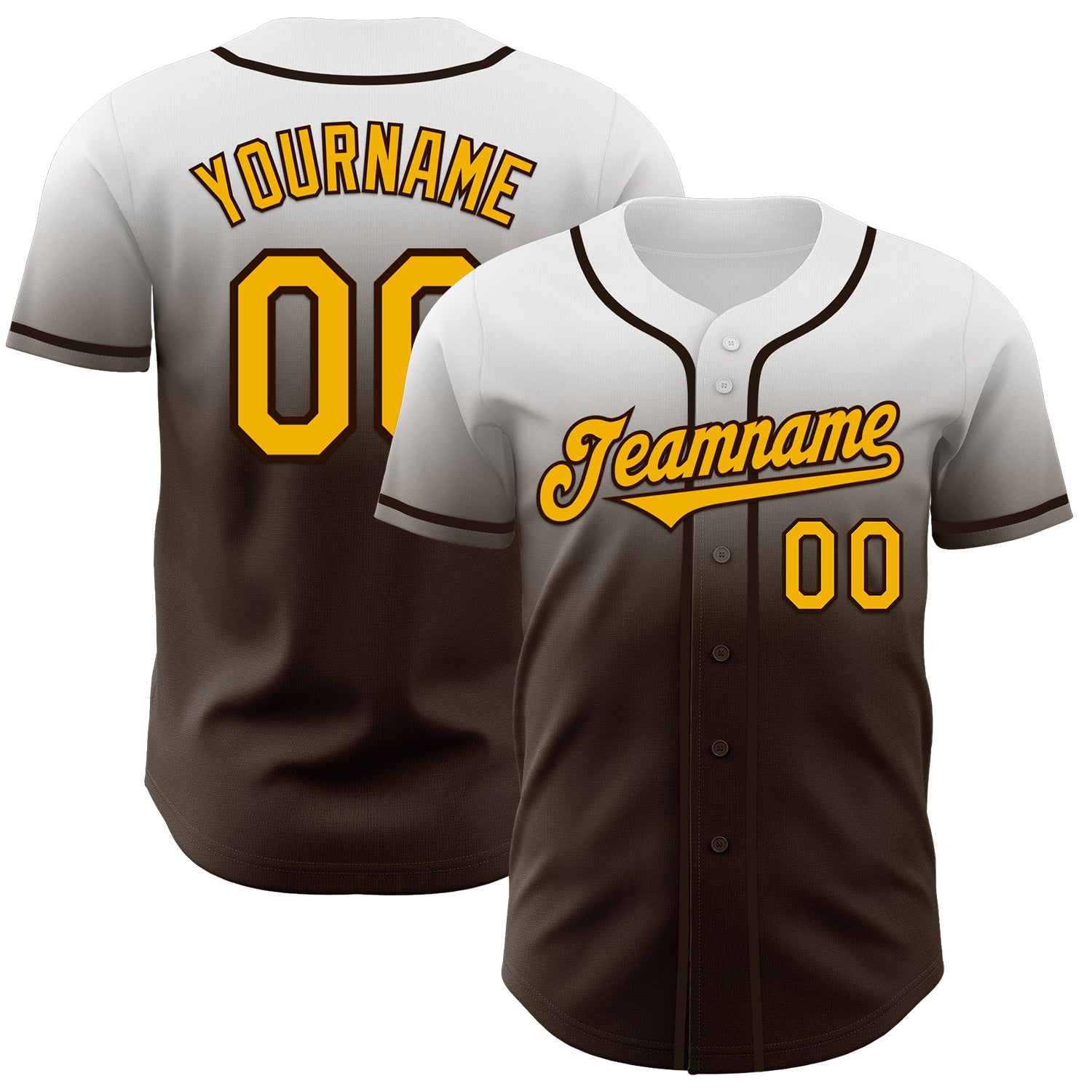 Custom White Gold-Brown Authentic Fade Fashion Baseball Jersey