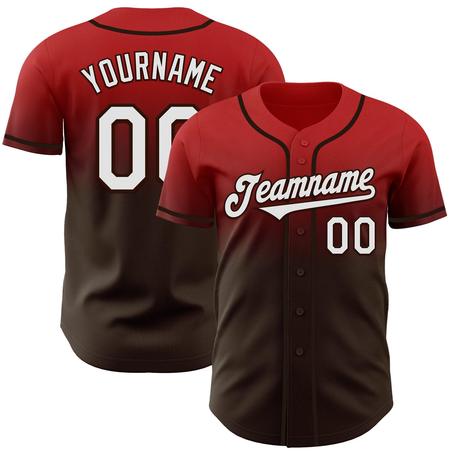 Custom Red White-Brown Authentic Fade Fashion Baseball Jersey