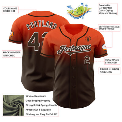 Custom Orange Brown-White Authentic Fade Fashion Baseball Jersey