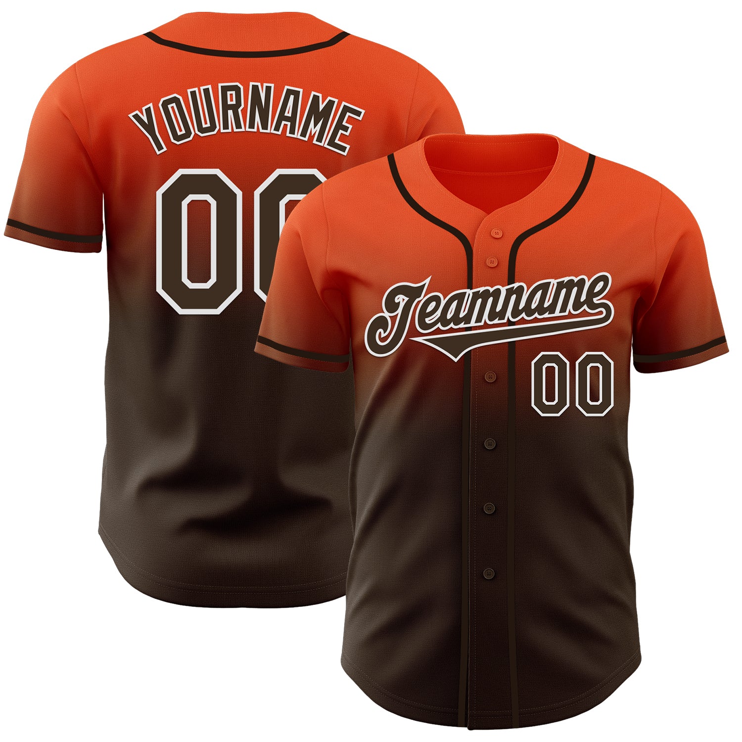 Custom Orange Brown-White Authentic Fade Fashion Baseball Jersey