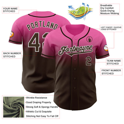 Custom Pink Brown-White Authentic Fade Fashion Baseball Jersey