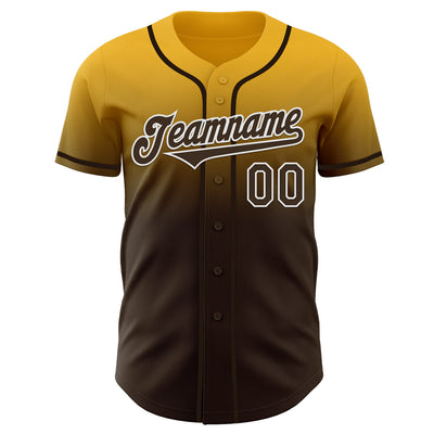 Custom Gold Brown-White Authentic Fade Fashion Baseball Jersey