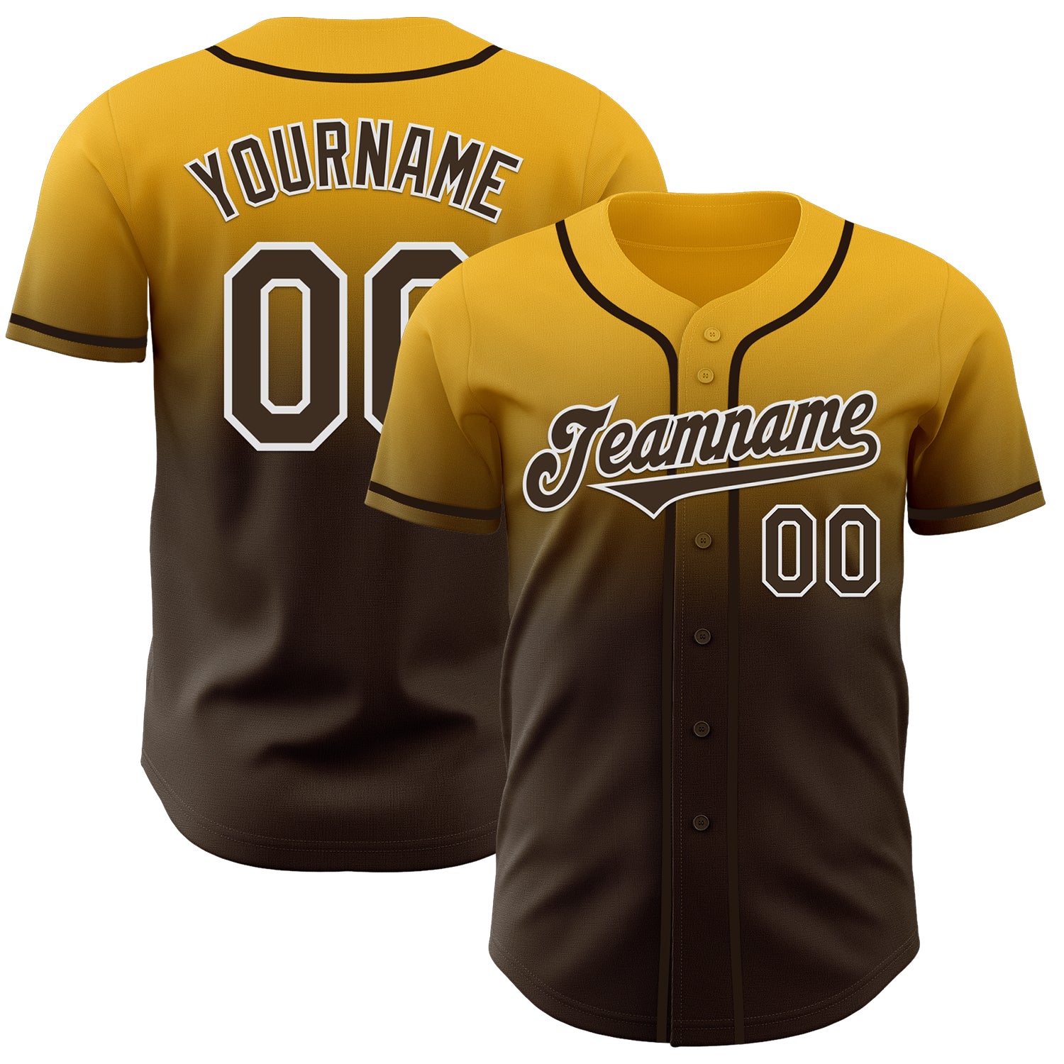 Custom Gold Brown-White Authentic Fade Fashion Baseball Jersey