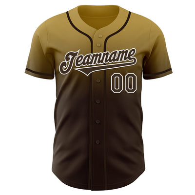 Custom Old Gold Brown-White Authentic Fade Fashion Baseball Jersey