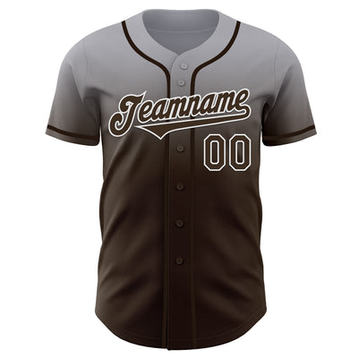 Custom Gray Brown-White Authentic Fade Fashion Baseball Jersey