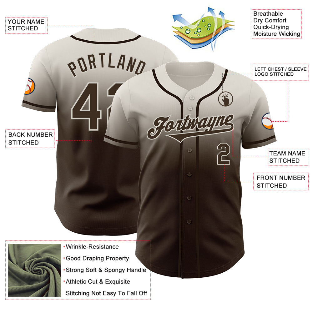 Custom Cream Brown Authentic Fade Fashion Baseball Jersey