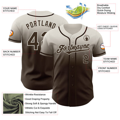 Custom Cream Brown Authentic Fade Fashion Baseball Jersey