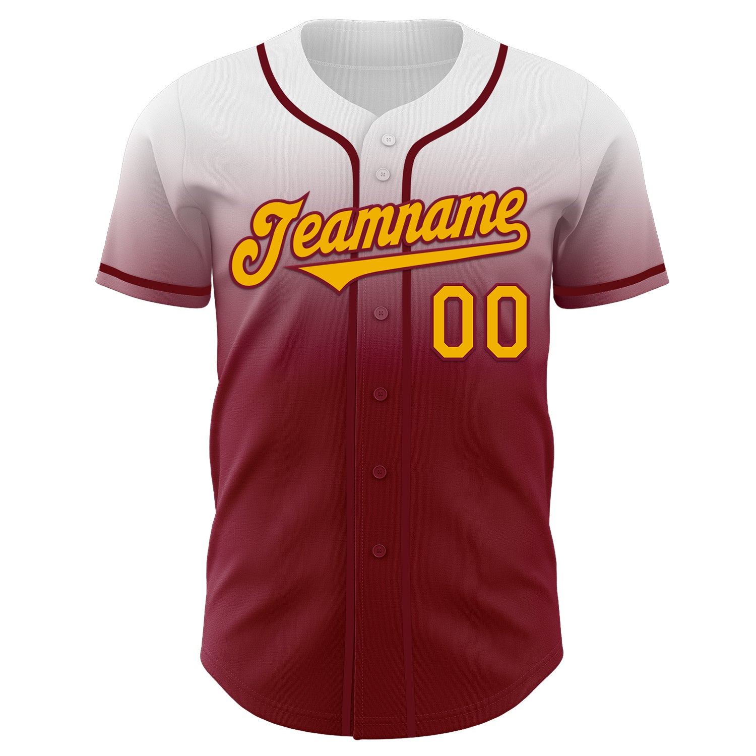 Custom White Gold-Crimson Authentic Fade Fashion Baseball Jersey
