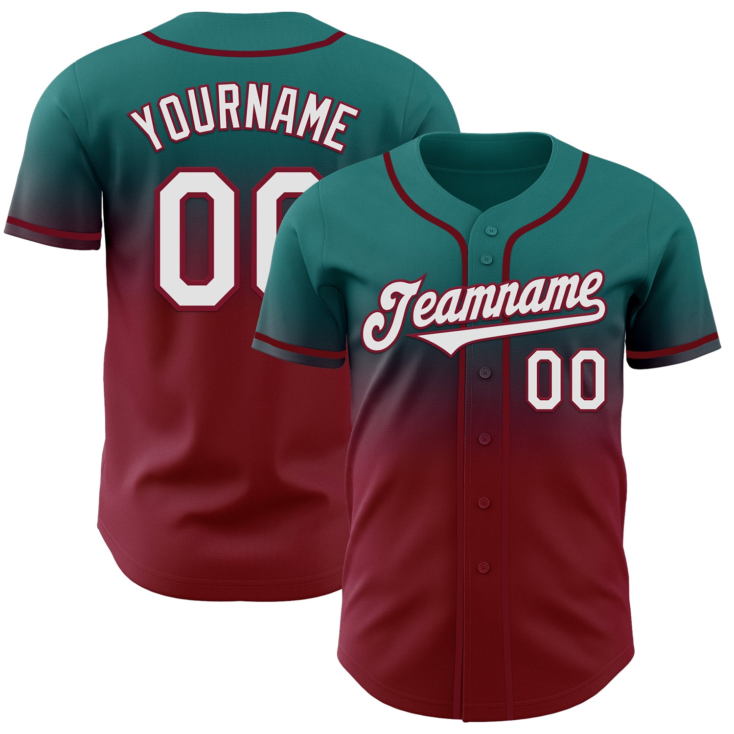 Custom Teal White-Crimson Authentic Fade Fashion Baseball Jersey