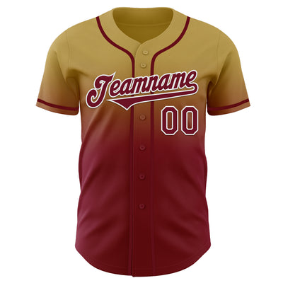 Custom Old Gold Crimson-White Authentic Fade Fashion Baseball Jersey