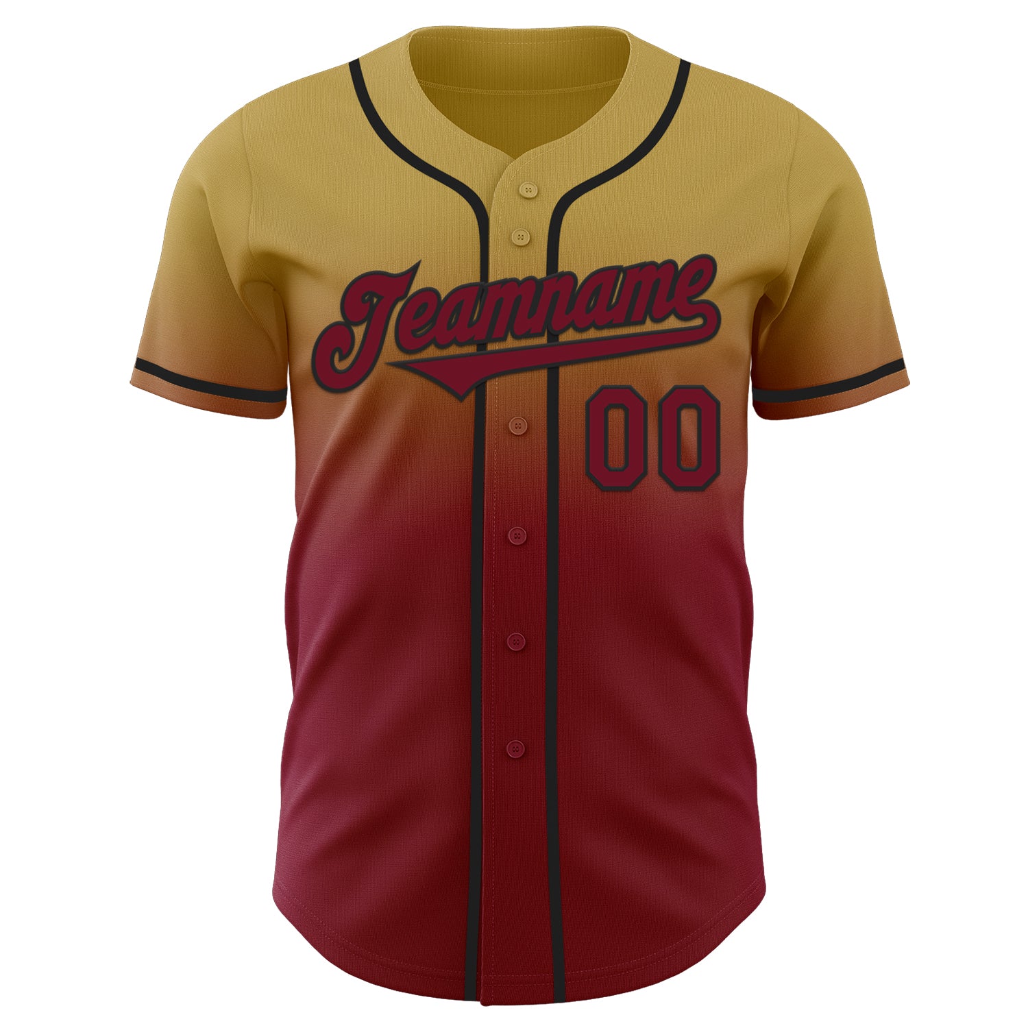 Custom Old Gold Crimson-Black Authentic Fade Fashion Baseball Jersey