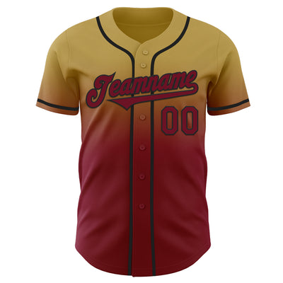 Custom Old Gold Crimson-Black Authentic Fade Fashion Baseball Jersey