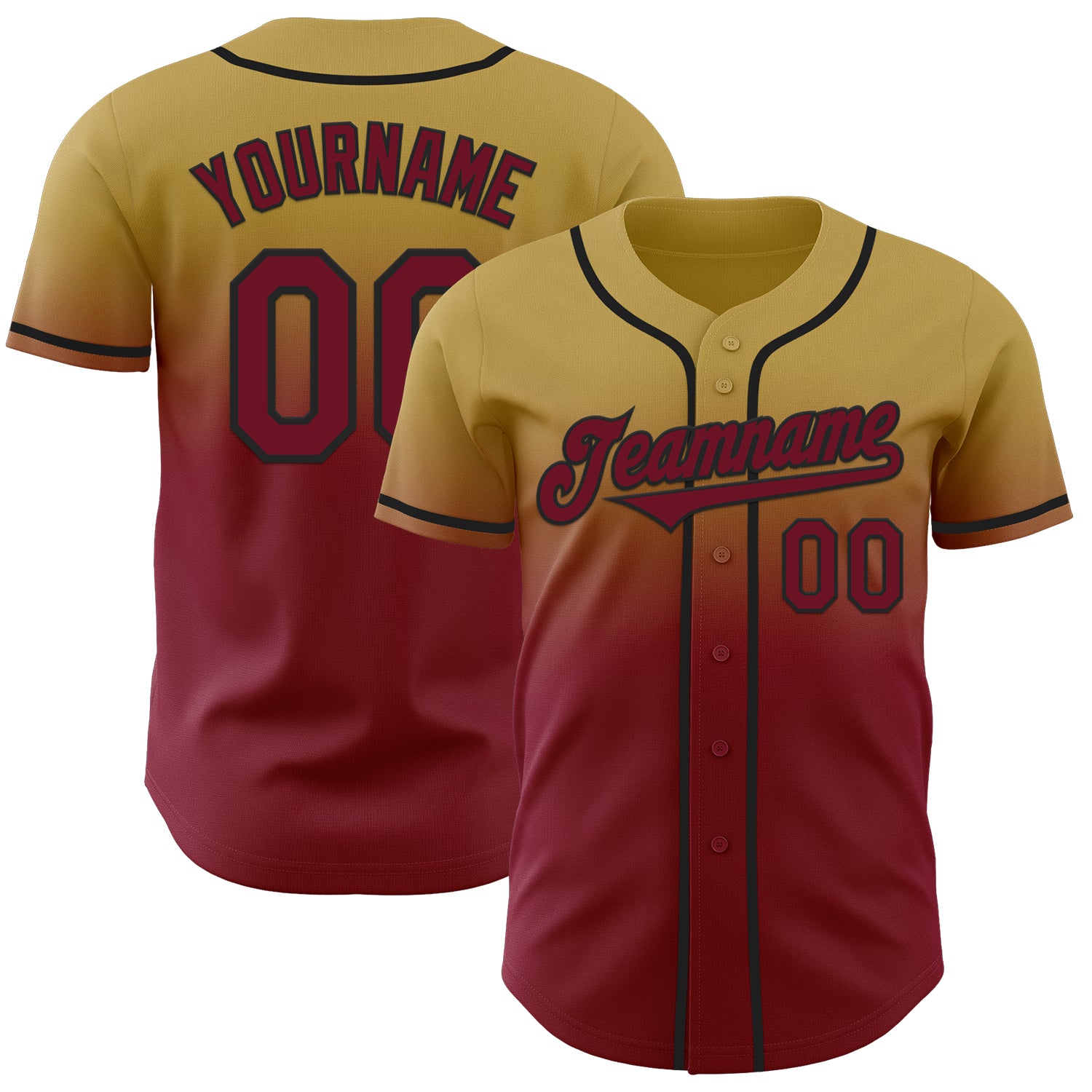 Custom Old Gold Crimson-Black Authentic Fade Fashion Baseball Jersey