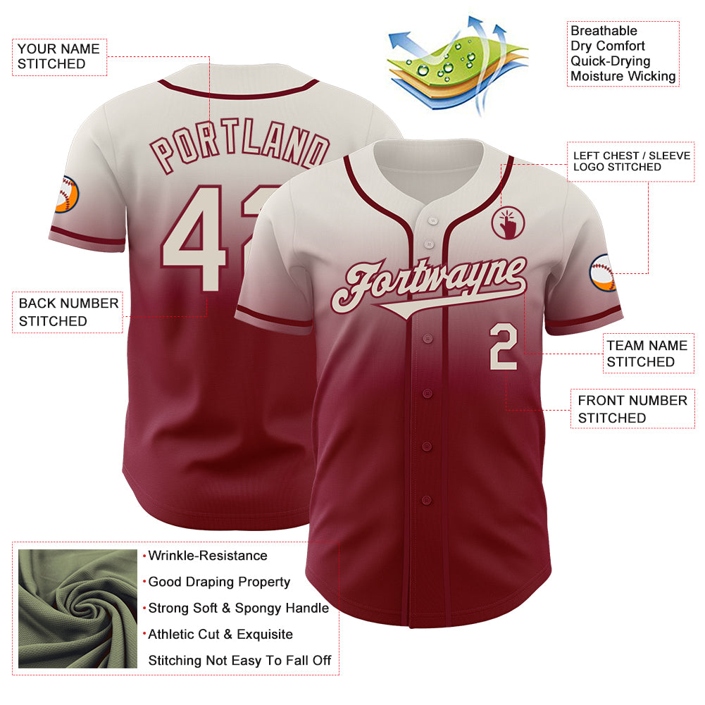Custom Cream Crimson Authentic Fade Fashion Baseball Jersey