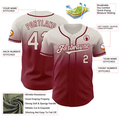 Custom Cream Crimson Authentic Fade Fashion Baseball Jersey