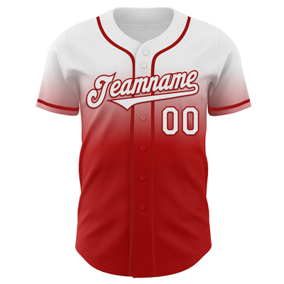 Custom White Red Authentic Fade Fashion Baseball Jersey