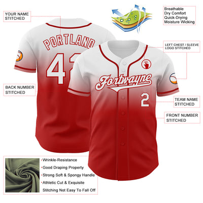 Custom White Red Authentic Fade Fashion Baseball Jersey