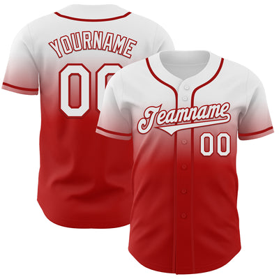 Custom White Red Authentic Fade Fashion Baseball Jersey