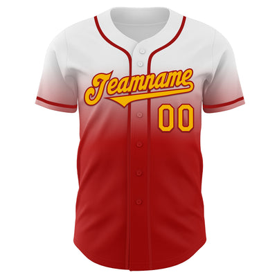 Custom White Gold-Red Authentic Fade Fashion Baseball Jersey