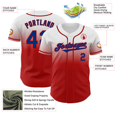 Custom White Royal-Red Authentic Fade Fashion Baseball Jersey