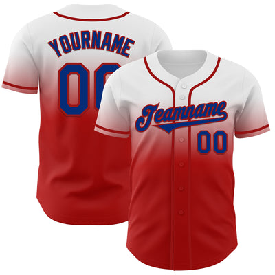 Custom White Royal-Red Authentic Fade Fashion Baseball Jersey
