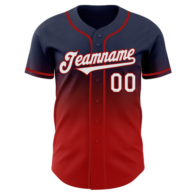 Custom Navy White-Red Authentic Fade Fashion Baseball Jersey