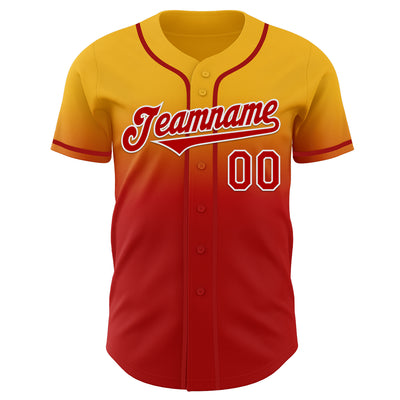 Custom Gold Red-White Authentic Fade Fashion Baseball Jersey