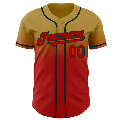 Custom Old Gold Red-Black Authentic Fade Fashion Baseball Jersey