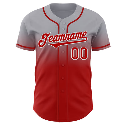 Custom Gray Red-White Authentic Fade Fashion Baseball Jersey