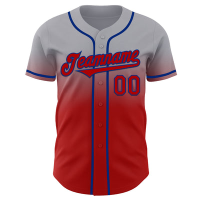 Custom Gray Red-Royal Authentic Fade Fashion Baseball Jersey