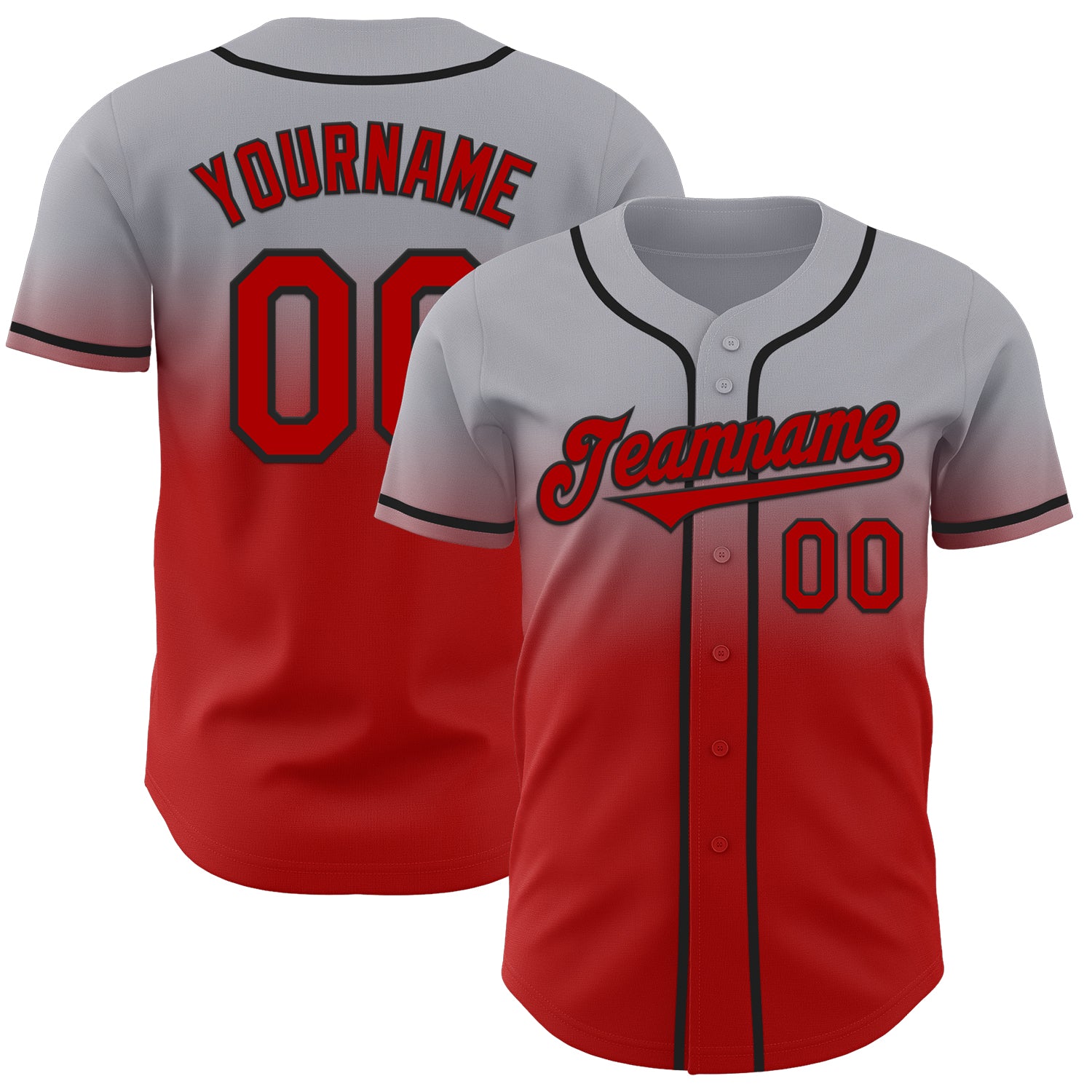 Custom Gray Red-Black Authentic Fade Fashion Baseball Jersey