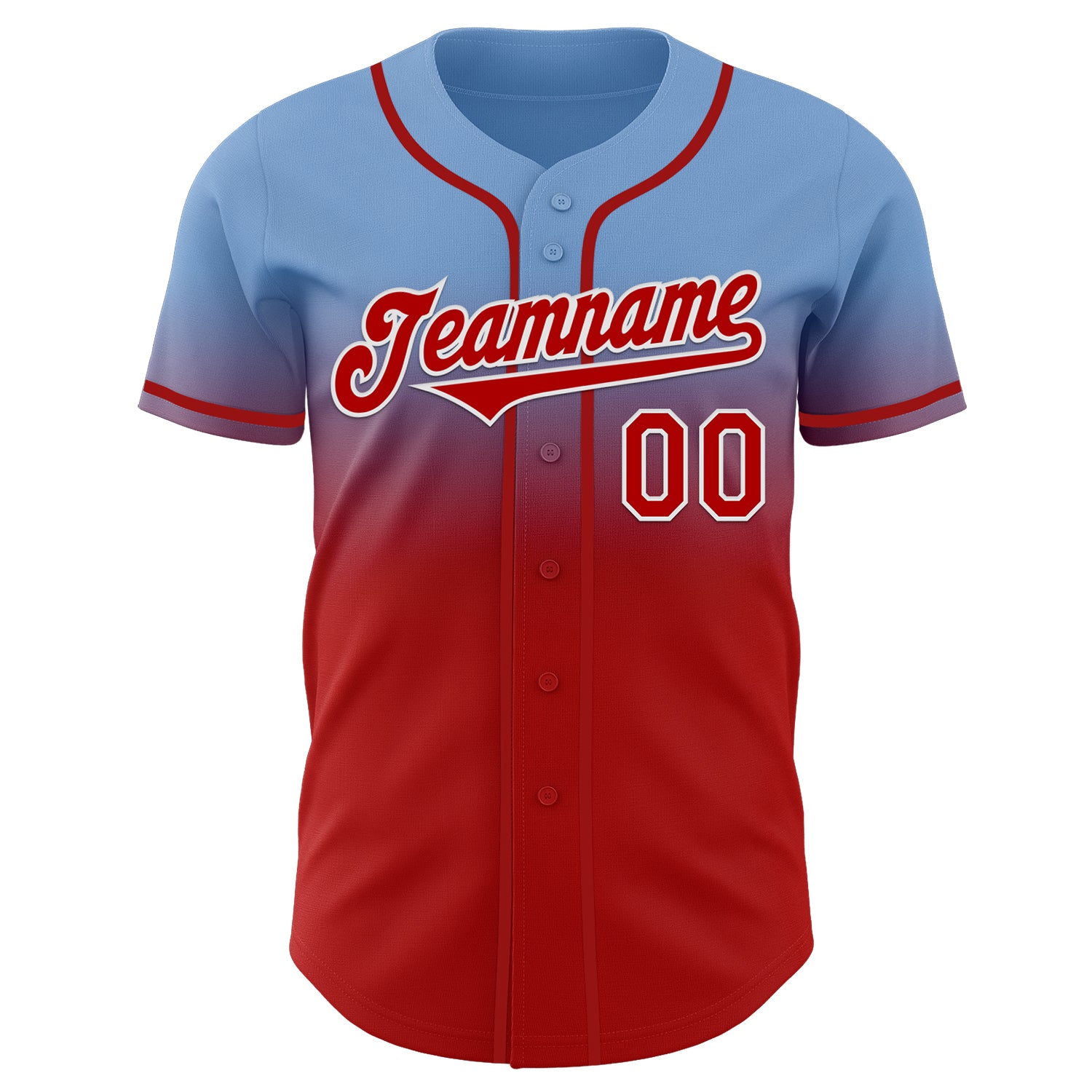Custom Light Blue Red-White Authentic Fade Fashion Baseball Jersey