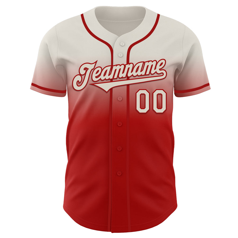 Custom Cream Red Authentic Fade Fashion Baseball Jersey