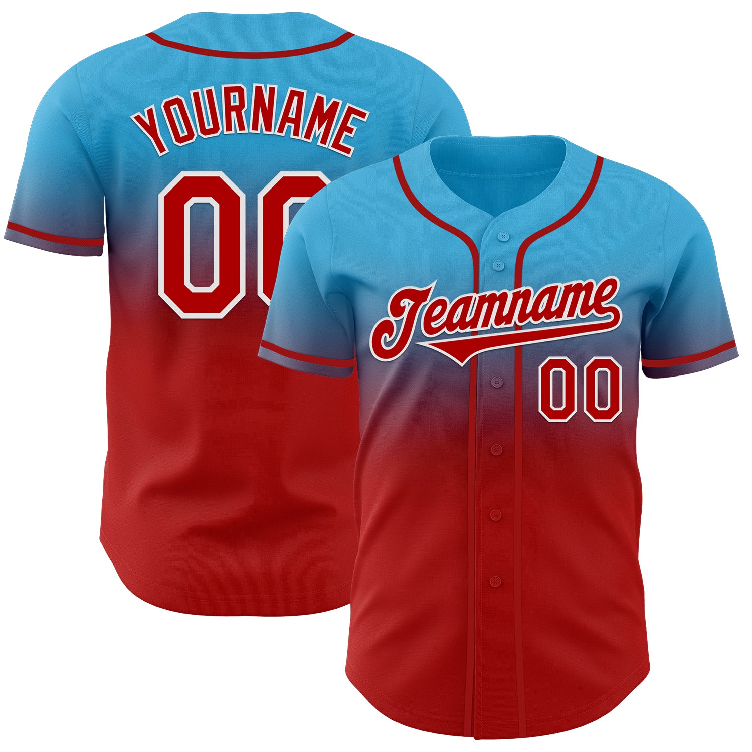 Custom Sky Blue Red-White Authentic Fade Fashion Baseball Jersey