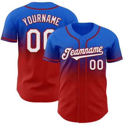 Custom Thunder Blue White-Red Authentic Fade Fashion Baseball Jersey