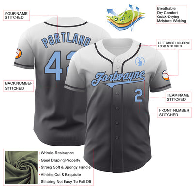 Custom White Light Blue-Steel Gray Authentic Fade Fashion Baseball Jersey