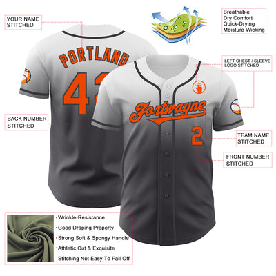 Custom White Orange-Steel Gray Authentic Fade Fashion Baseball Jersey
