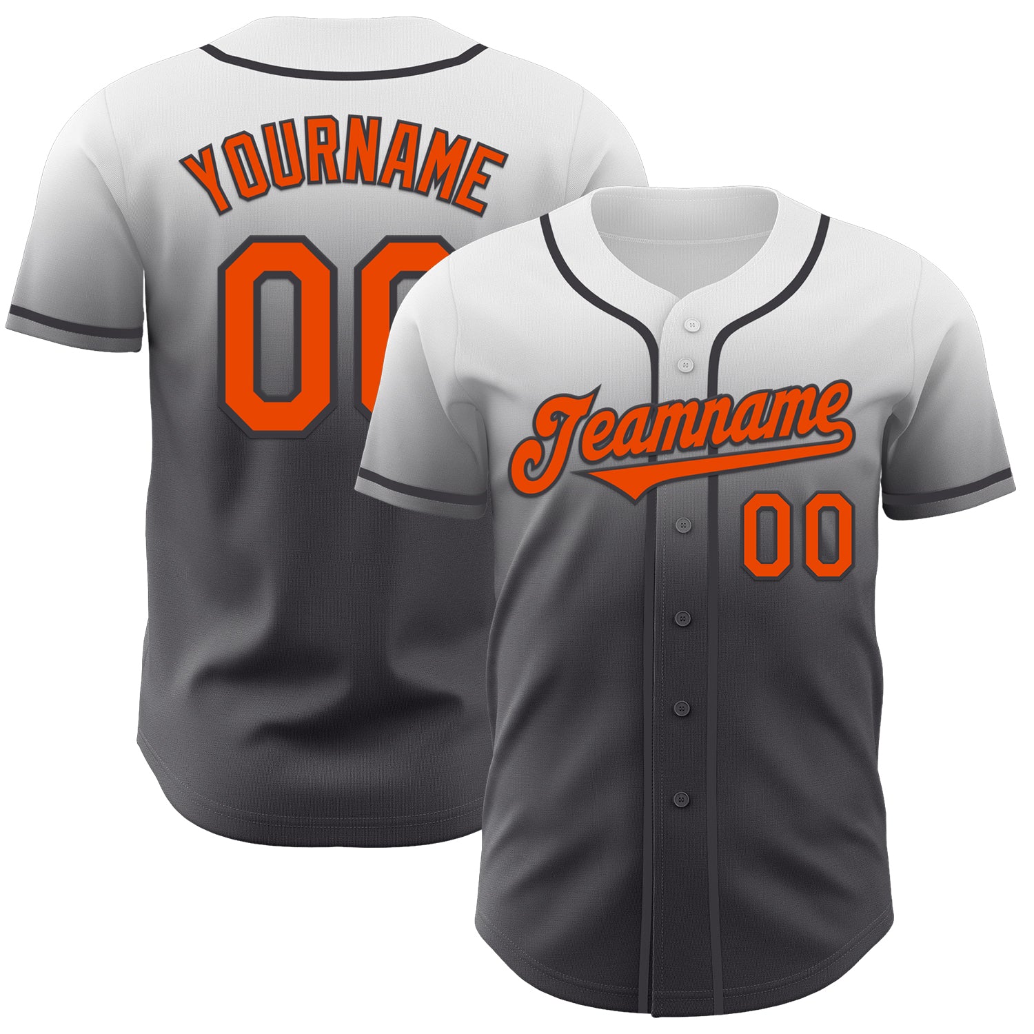Custom White Orange-Steel Gray Authentic Fade Fashion Baseball Jersey