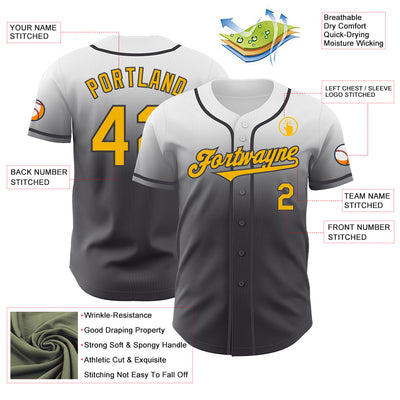 Custom White Gold-Steel Gray Authentic Fade Fashion Baseball Jersey