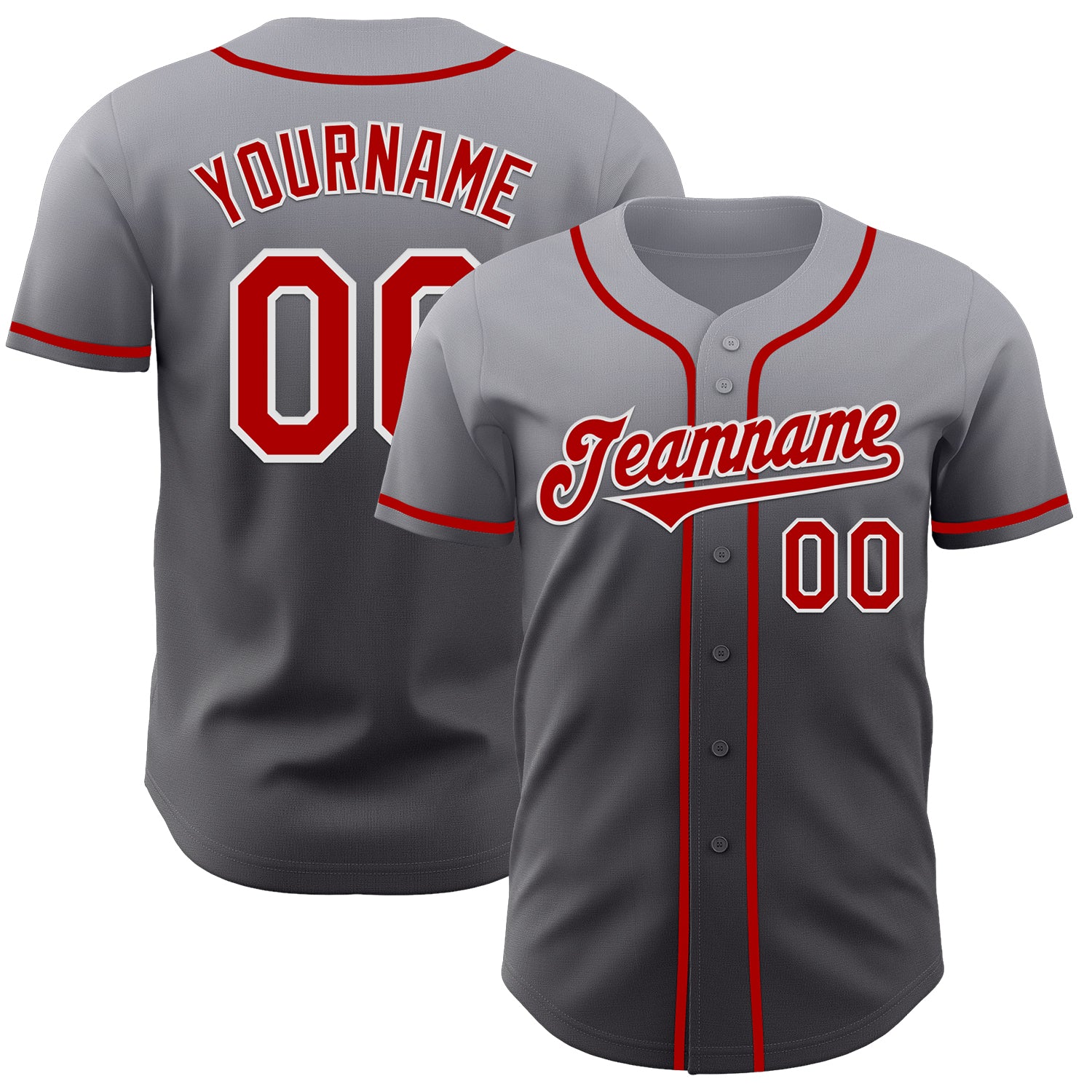 Custom Gray Red Steel Gray-White Authentic Fade Fashion Baseball Jersey