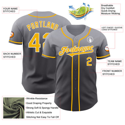 Custom Gray Gold Steel Gray-White Authentic Fade Fashion Baseball Jersey