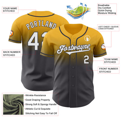 Custom Gold White-Steel Gray Authentic Fade Fashion Baseball Jersey