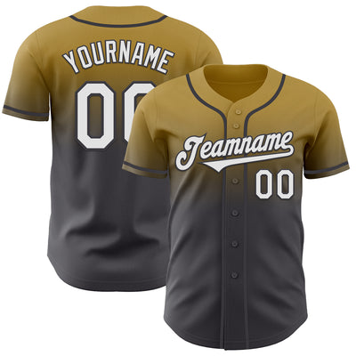 Custom Old Gold White-Steel Gray Authentic Fade Fashion Baseball Jersey