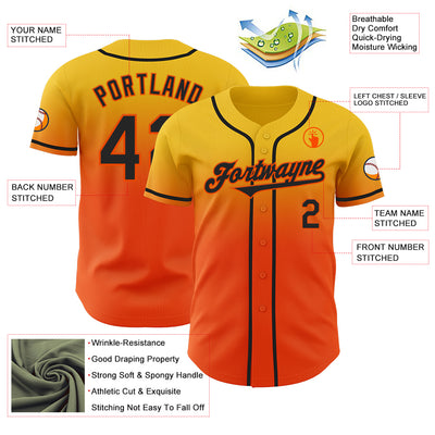 Custom Yellow Black-Orange Authentic Fade Fashion Baseball Jersey