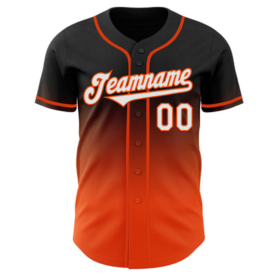 Custom Black White-Orange Authentic Fade Fashion Baseball Jersey