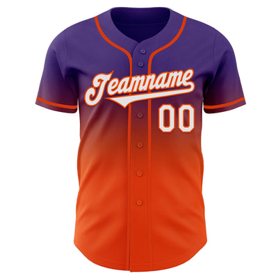 Custom Purple White-Orange Authentic Fade Fashion Baseball Jersey