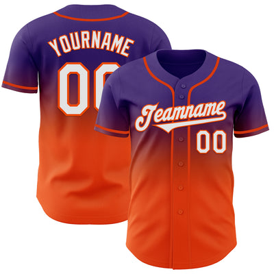 Custom Purple White-Orange Authentic Fade Fashion Baseball Jersey