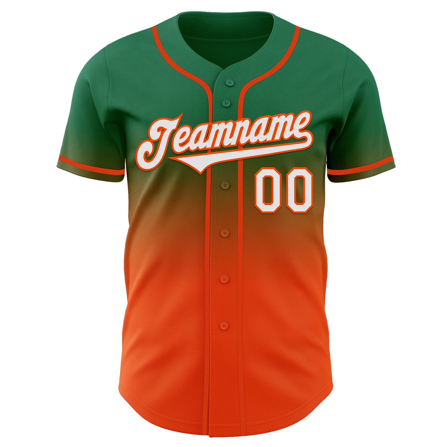 Custom Kelly Green White-Orange Authentic Fade Fashion Baseball Jersey