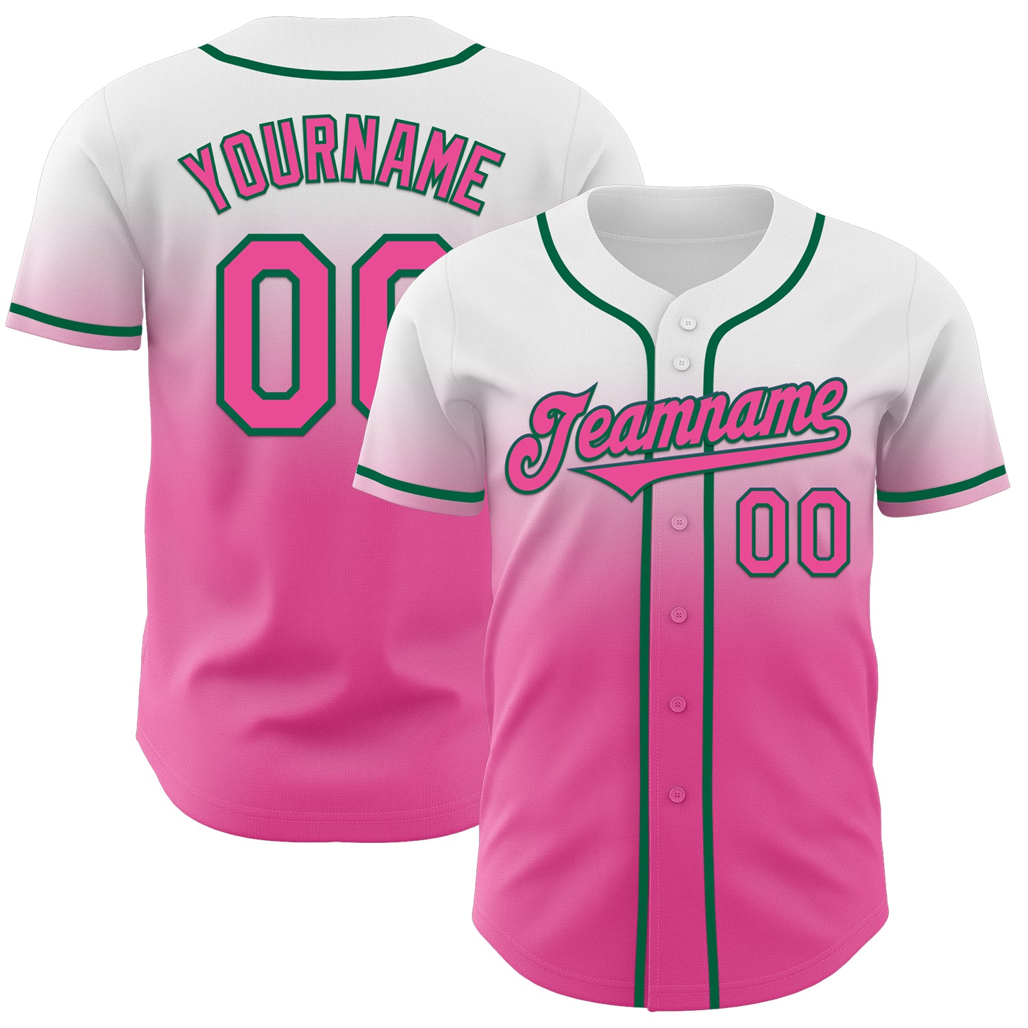 Custom White Pink-Kelly Green Authentic Fade Fashion Baseball Jersey